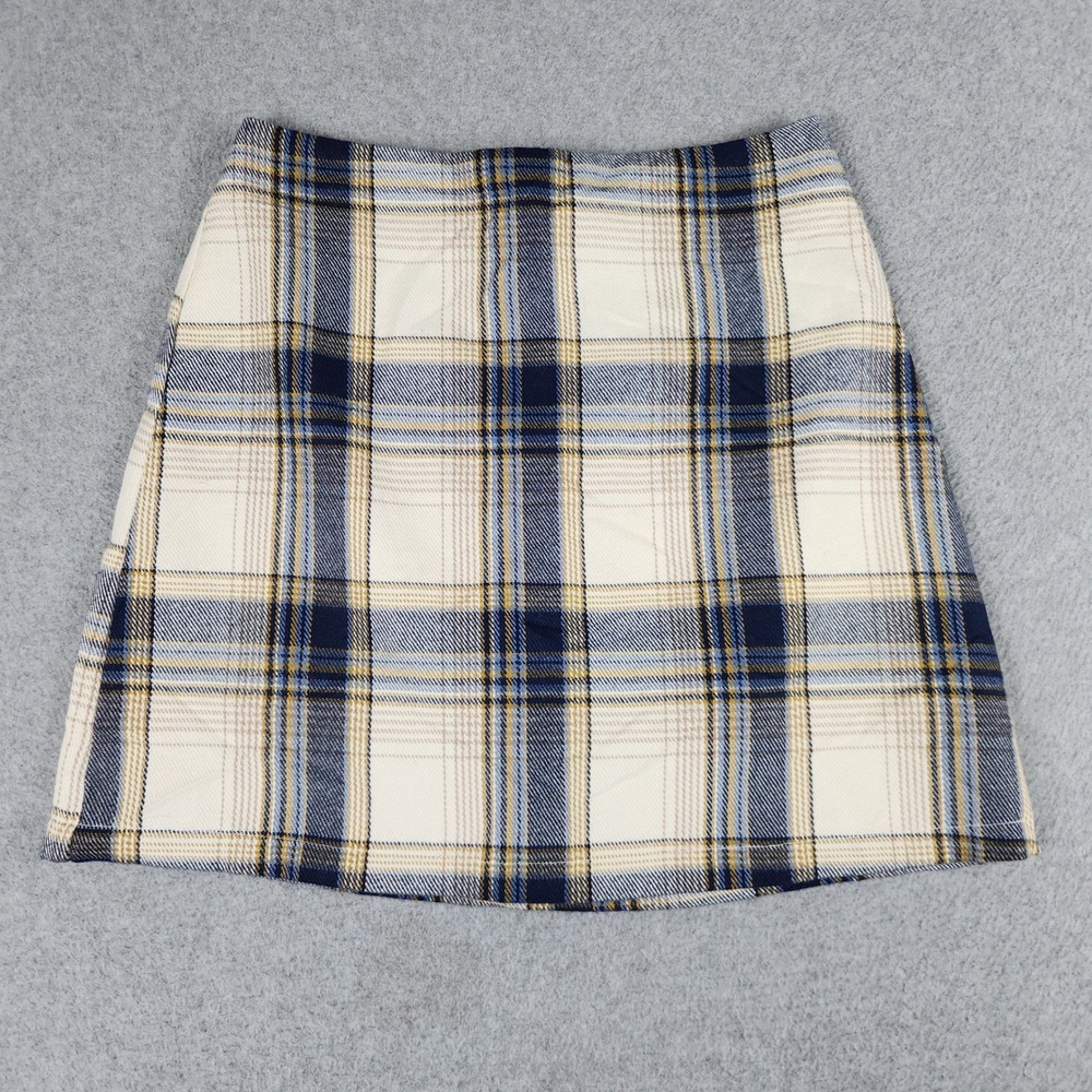 Blue Rain Plaid A-Line Mini Skirt Womens Small Multi Tartan Plaid Lined Back Zip
